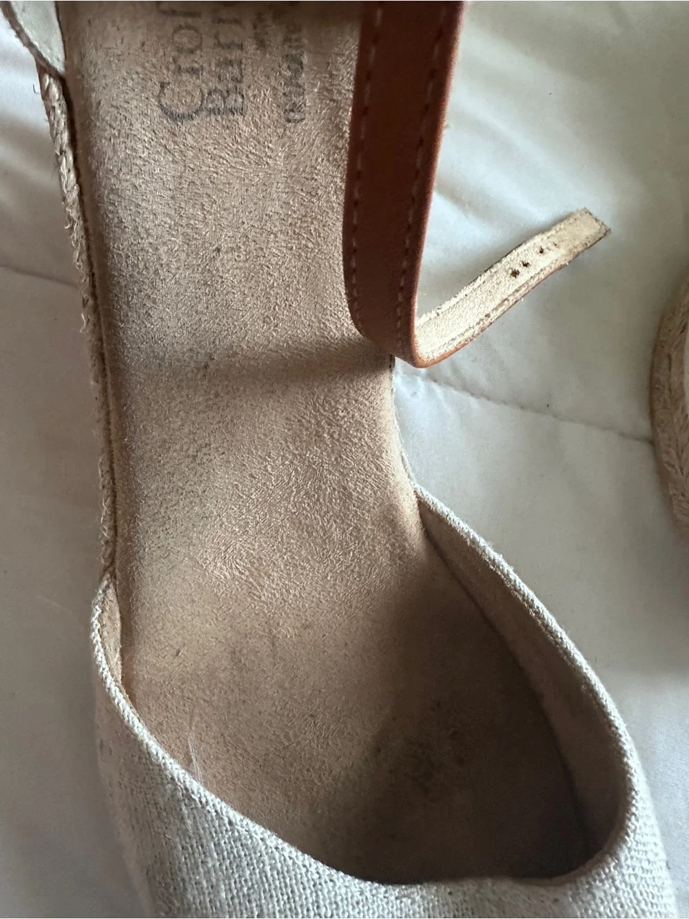 Croft & Barrow Women’s Beige Brown Linen Ankle Strap Wedge Open Toe 9M
